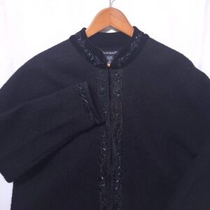 Alexandra Bartlett Wool Beaded Velvet Collar Cardigan Sweater XL Black RetroGlam